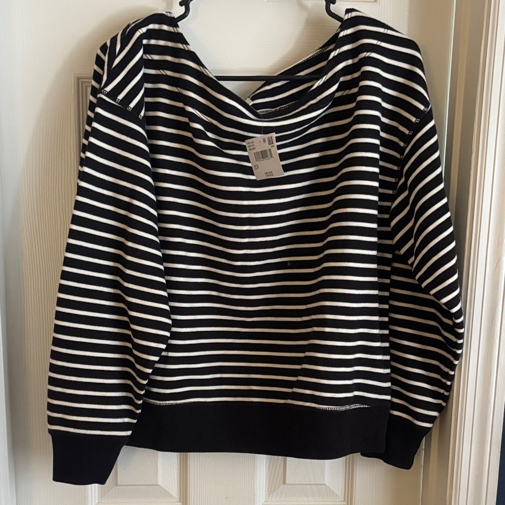 AE off shoulder Black and White Striped Women's Sweater